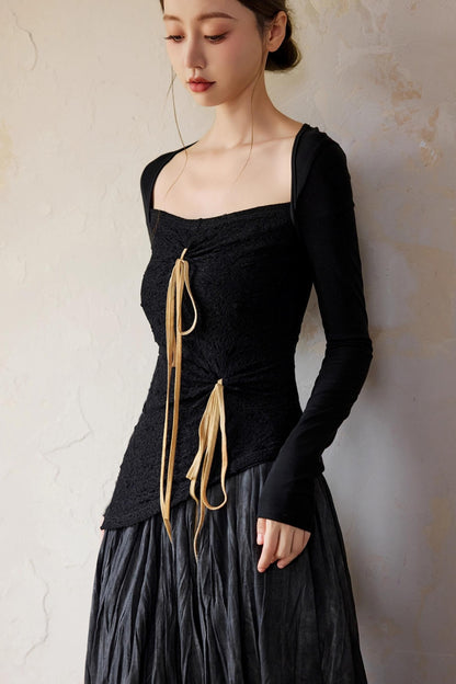 Black Square Basic Pullover Top