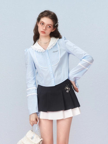 Irregular woven pleated skirt