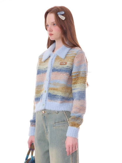 Striped Polo Neck Sweater Cardigan Jacket