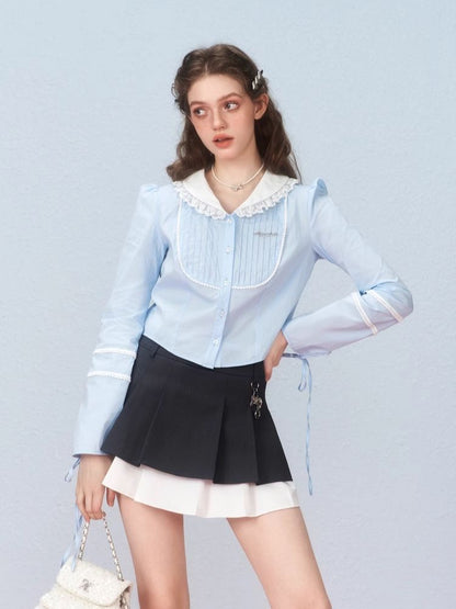 Irregular woven pleated skirt