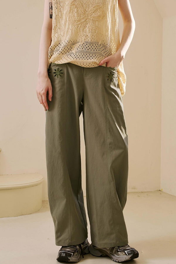 Cutout Embroidered Denim Pants