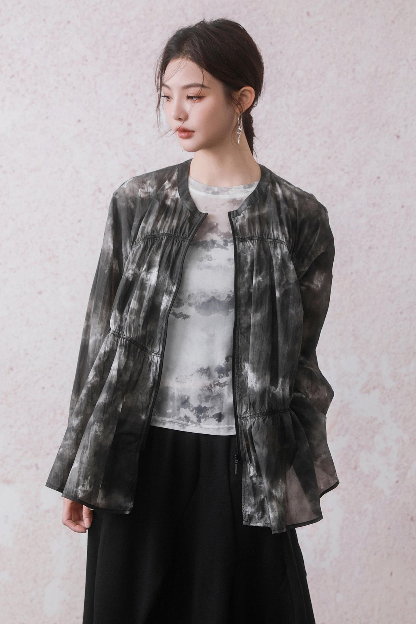 Ink Black Print Airy Outer