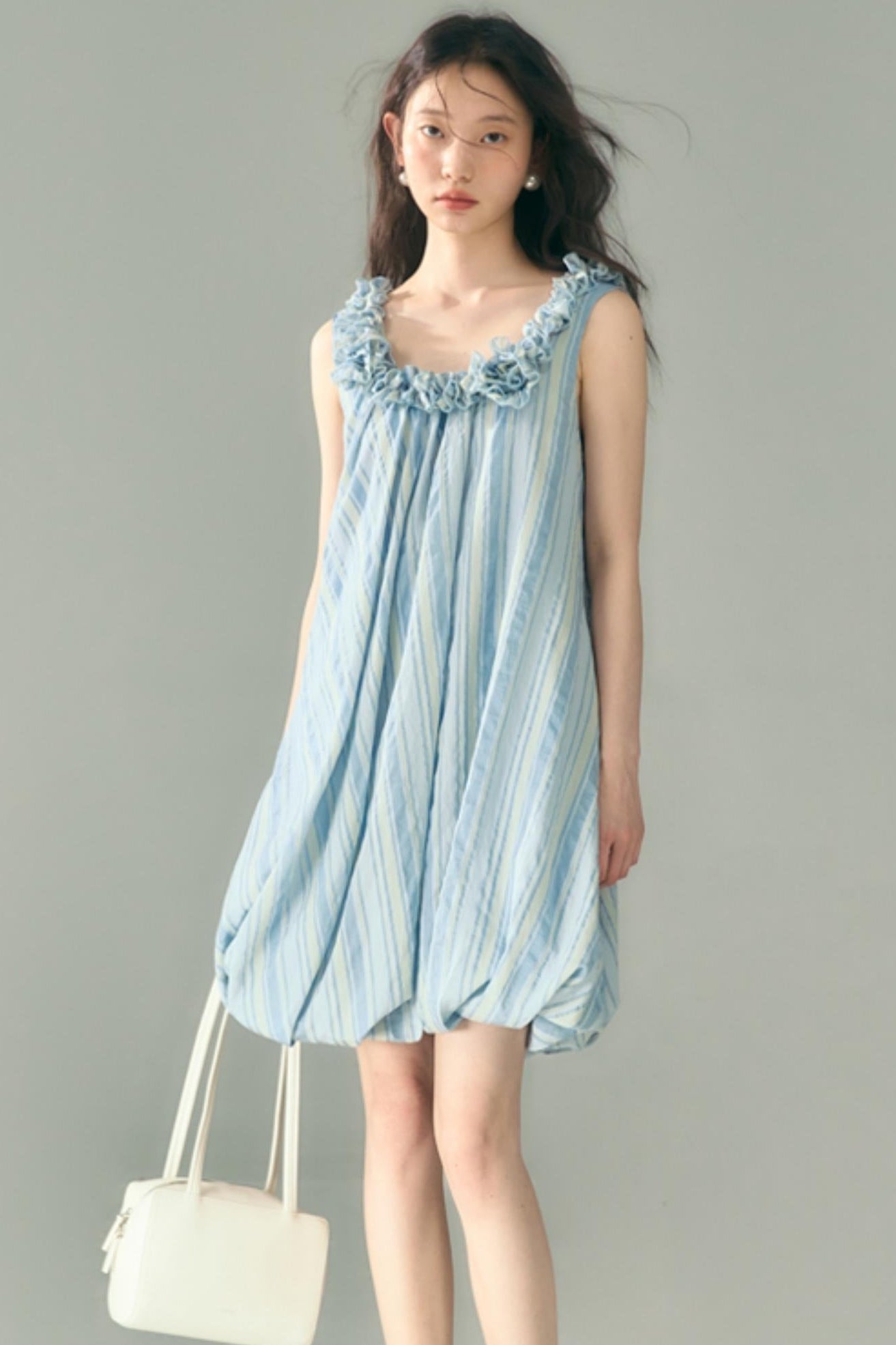Blue Jellyfish Embroidered Striped Vest Dress