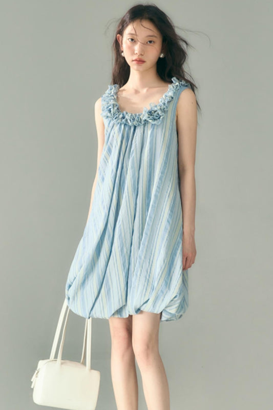 Blue Jellyfish Embroidered Striped Vest Dress