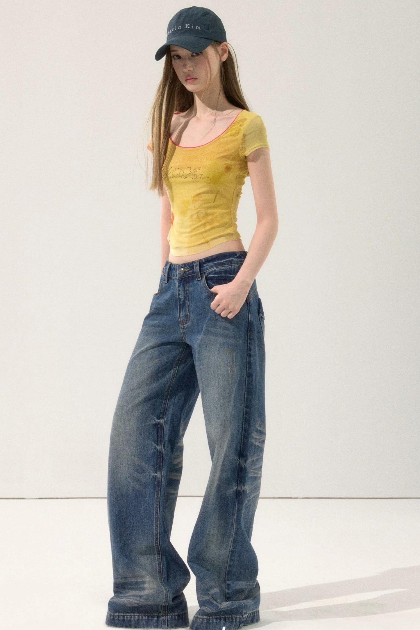 Retro Color-Block Embroidered Jeans