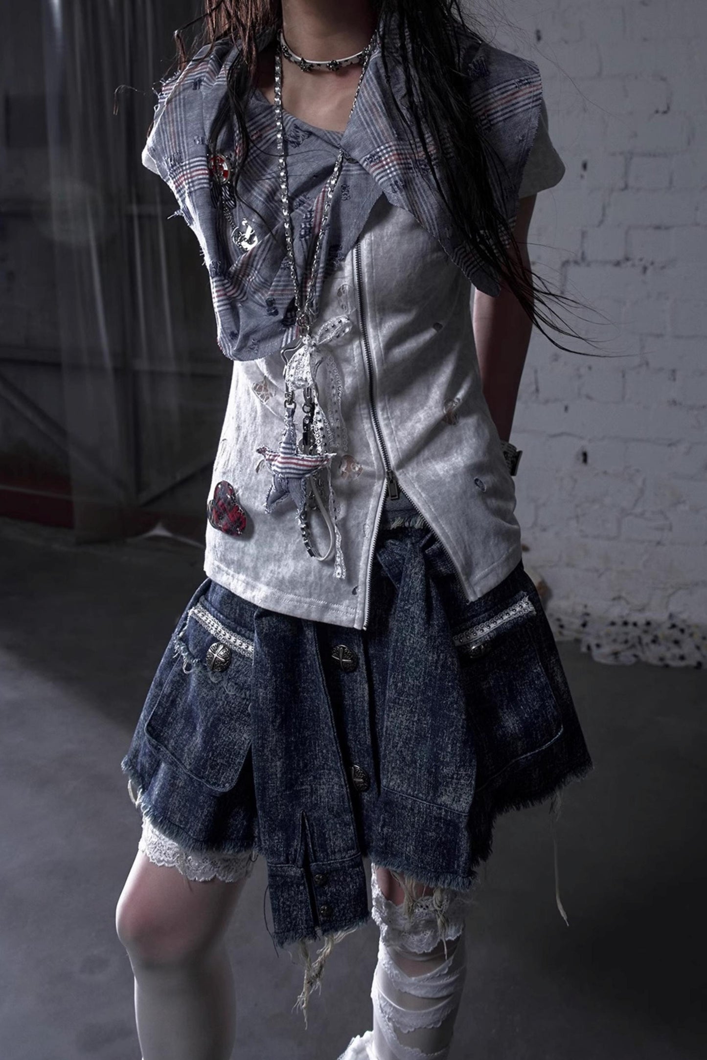 Plaid Layered Punk Street T-Shirt