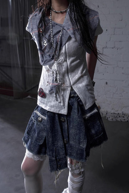 Plaid Layered Punk Street T-Shirt