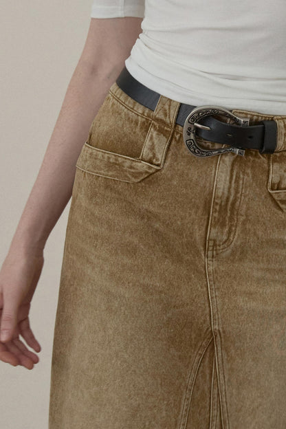 Wooha Vintage Brown Denim Skirt