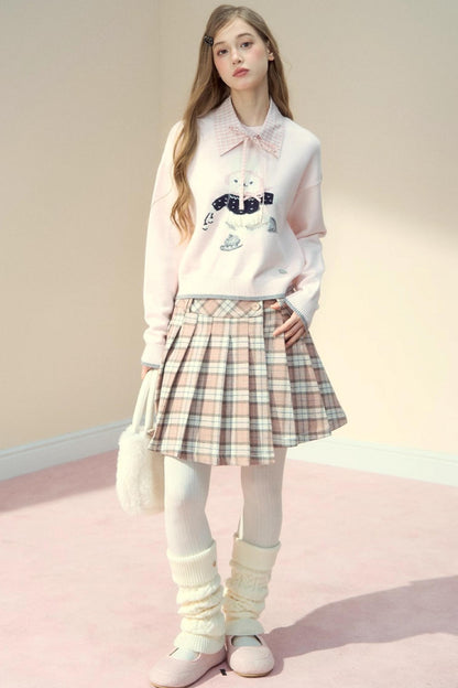 Pink Plaid Wool Skirt