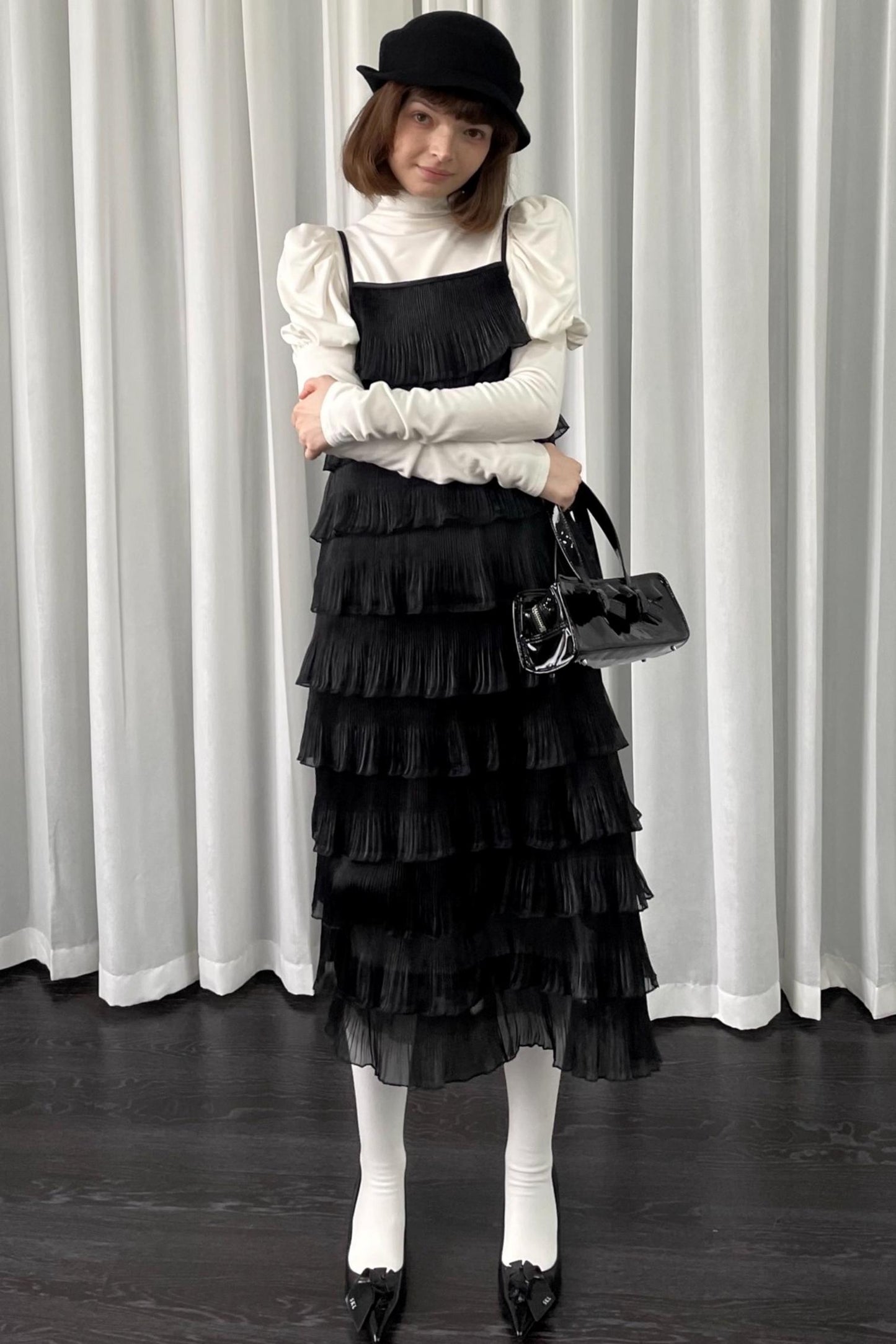 Black Pleated Slip Dress