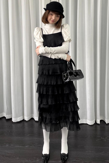 Black Pleated Slip Dress