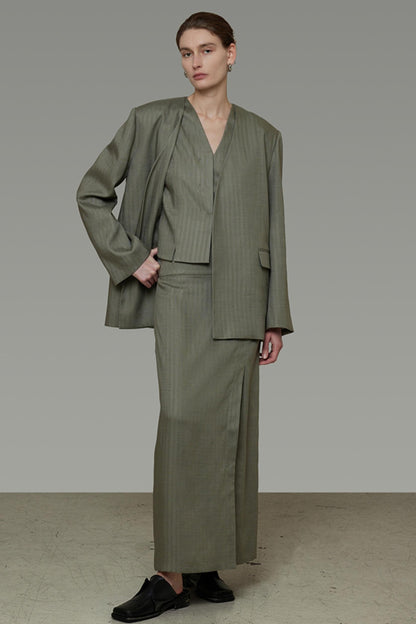 Autumn Draped Loose Vest Skirt Set-Up