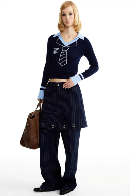 Fake Two-Piece Culottes Straight Pants