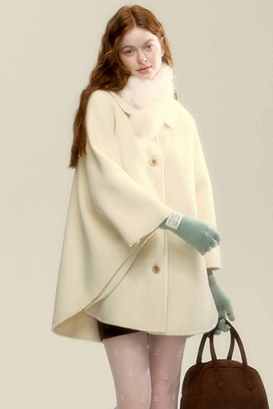 Double-Faced Wool Short Cape Coat