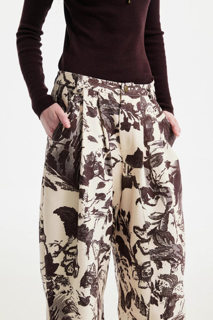 Beige Floral Scimitar Pants