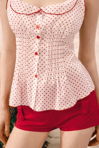 Red Polka Dot Ruffle Blouse