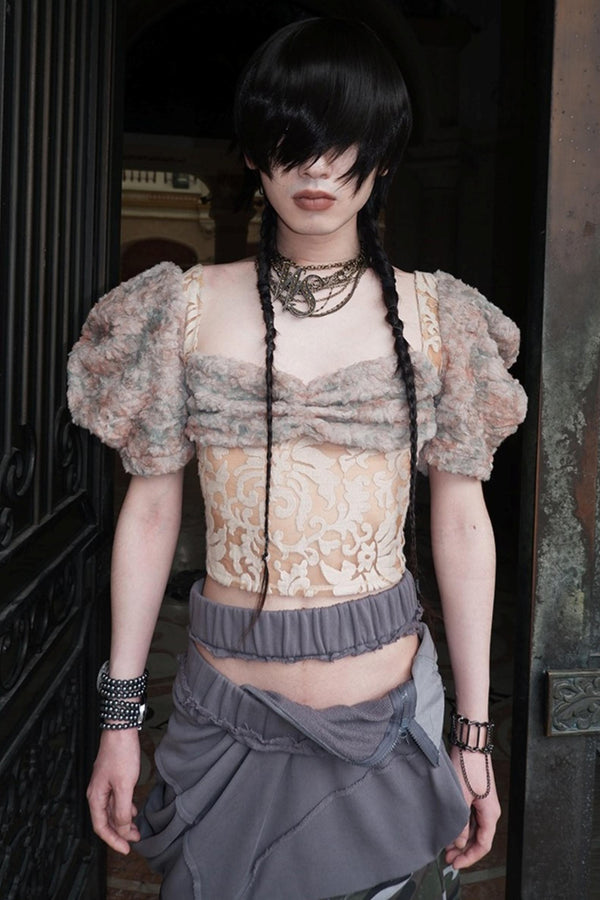 Patchwork Sheer Bud Strap Top