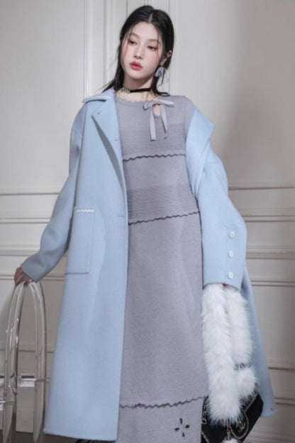 Cream Gray Lace Wool Dress