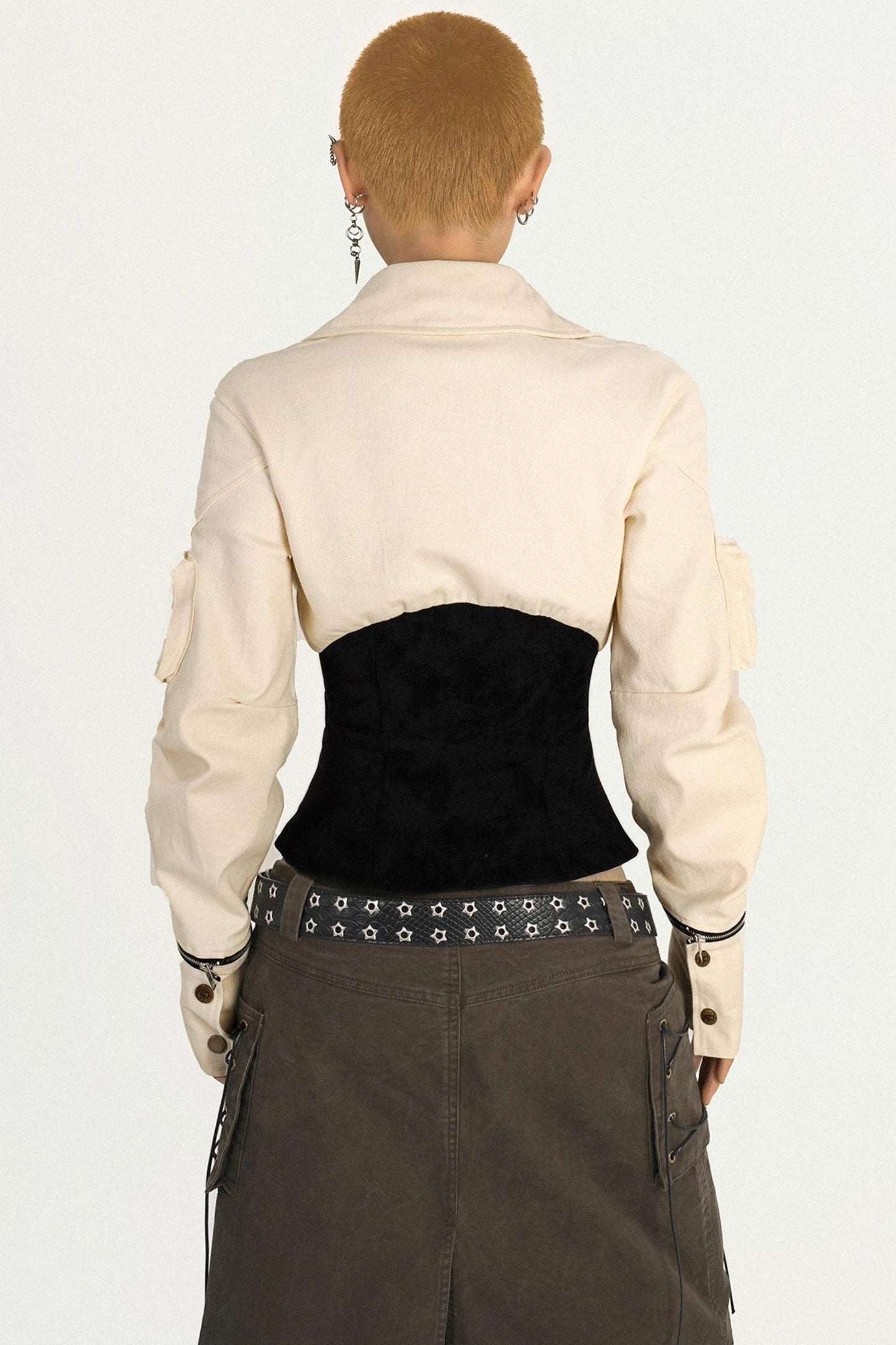 Cool Waist Design Zipper Long Sleeve Top