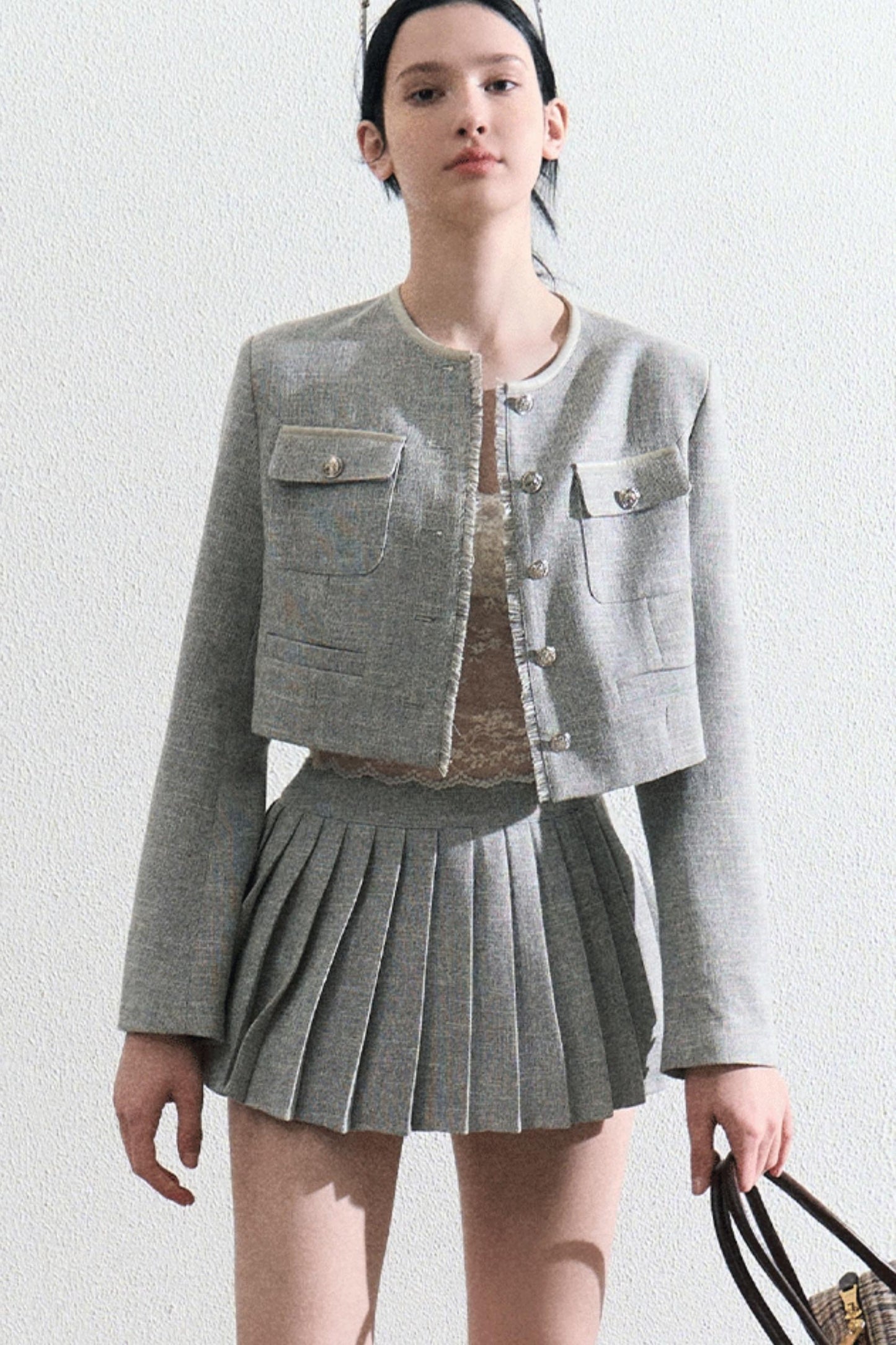 Linen Jacket & Pleated Skirt Set