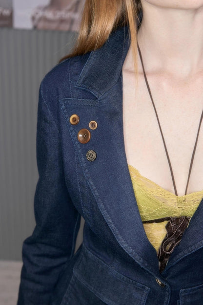 Retro Charm Denim Short Coat