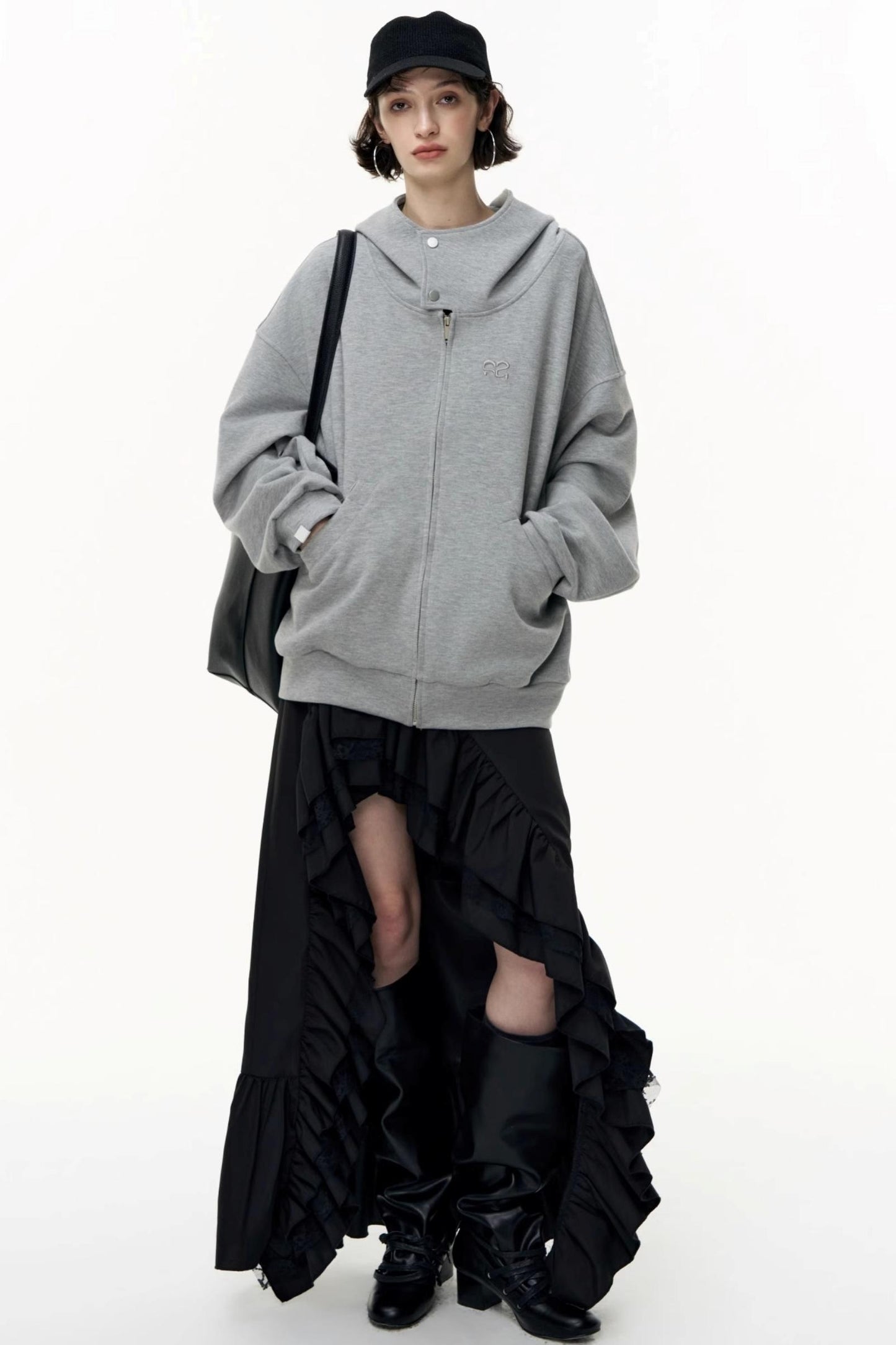 Casual Large Zip Hooded Cardigan