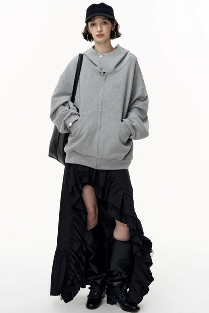 Casual Large Zip Hooded Cardigan