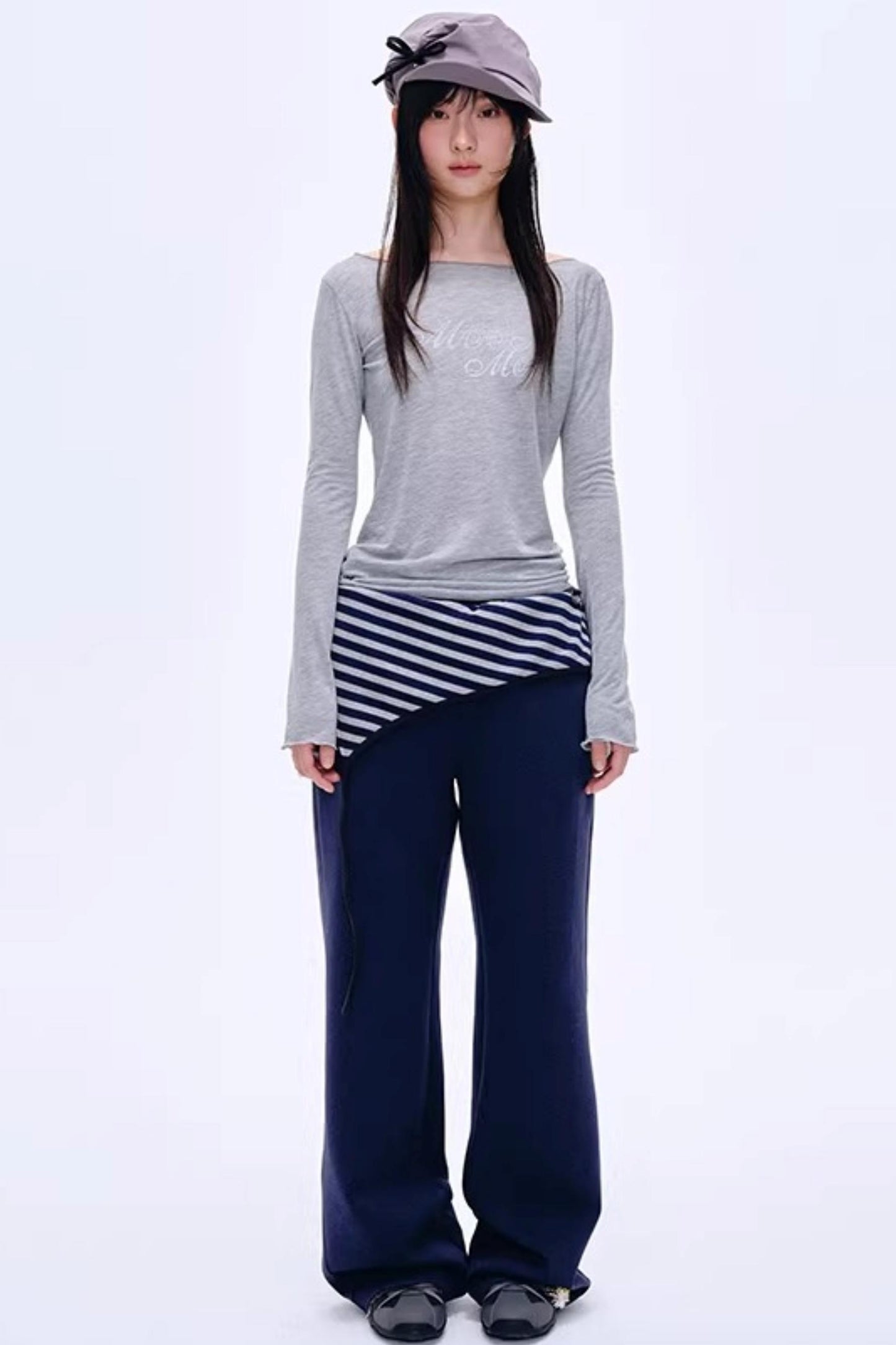 Color-Blocked Striped Cotton Pants