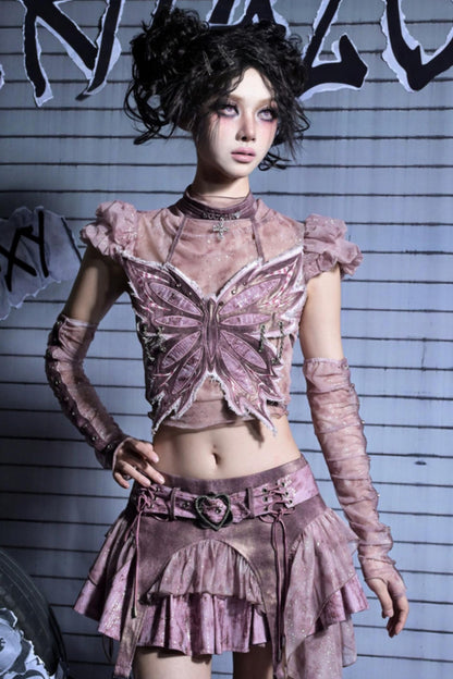 Butterfly Bandeau Mesh Top Set-Up