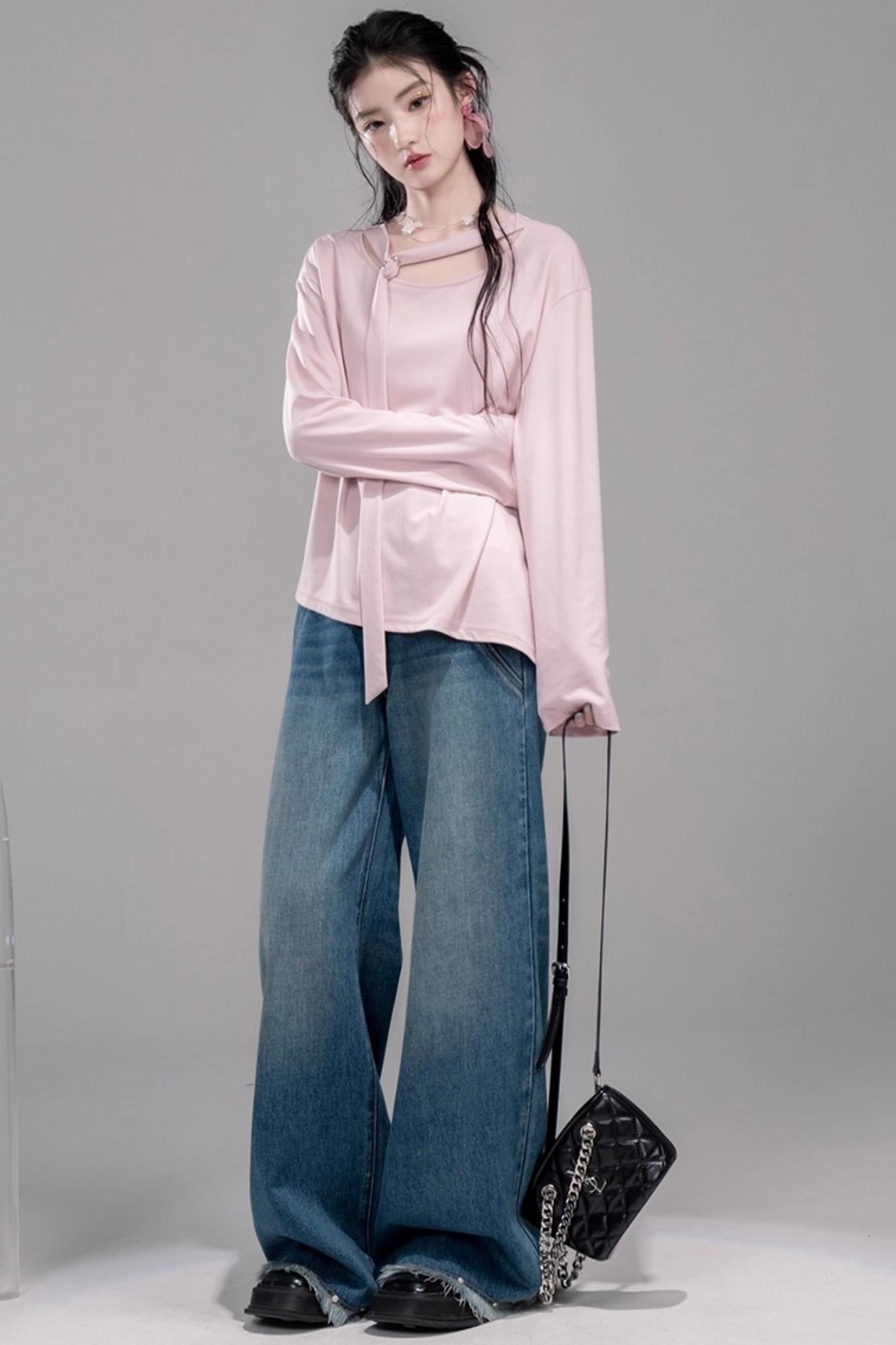 Deep Lake Blue Washed Wide-Leg Jeans