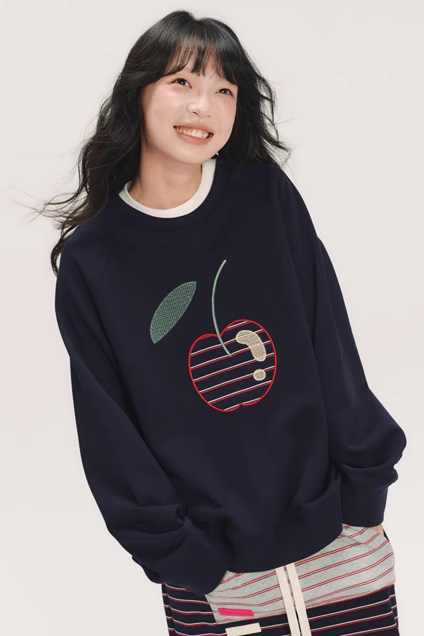 Striped Cherry Patchwork Sweatshirt