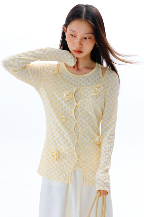 Three-Dimensional Flower Bubble Texture Knitted Vest Set