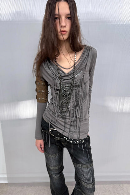 Swing Feather Print Bottom T-Shirt