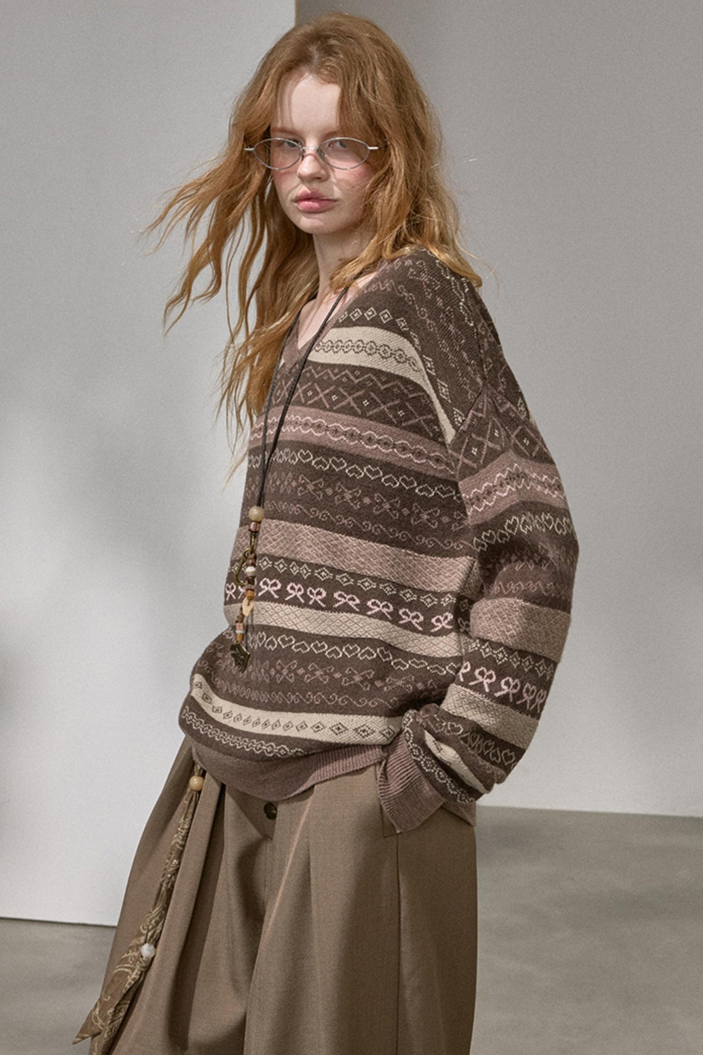 Fair Isle Jacquard V-Neck Top