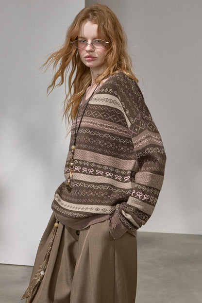 Fair Isle Jacquard V-Neck Top