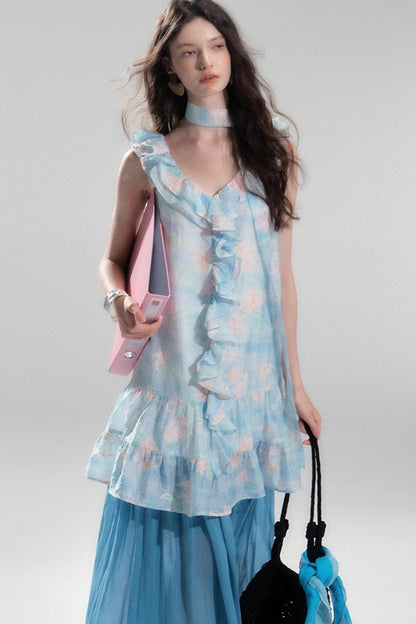 Sea Glass Tencel Ruffle Crop Dress Set-Up