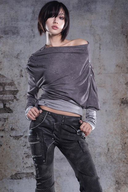 Original Irregular One-Shoulder Knitted Top