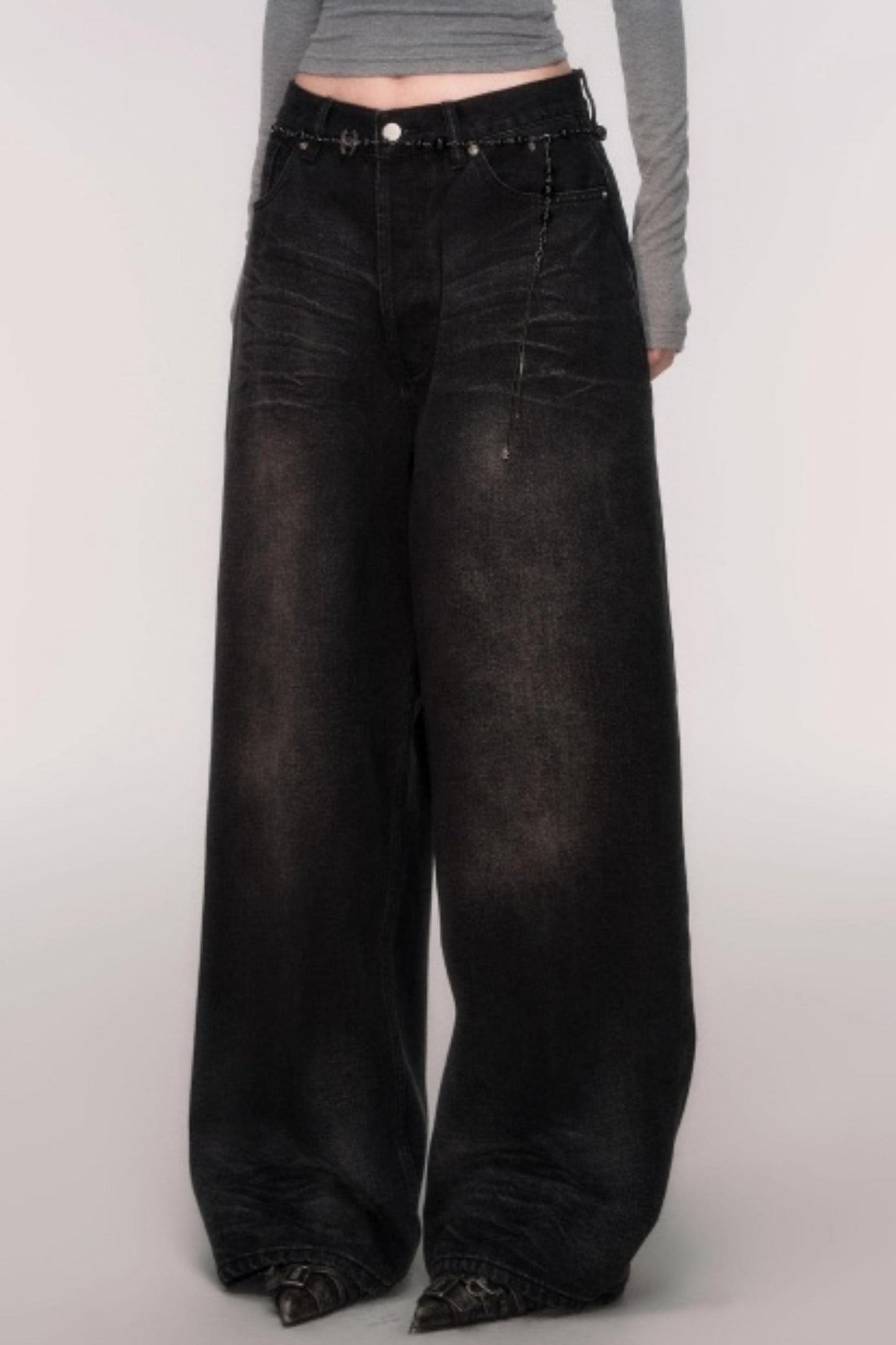 Washed High-Waisted Wide-Leg Jeans