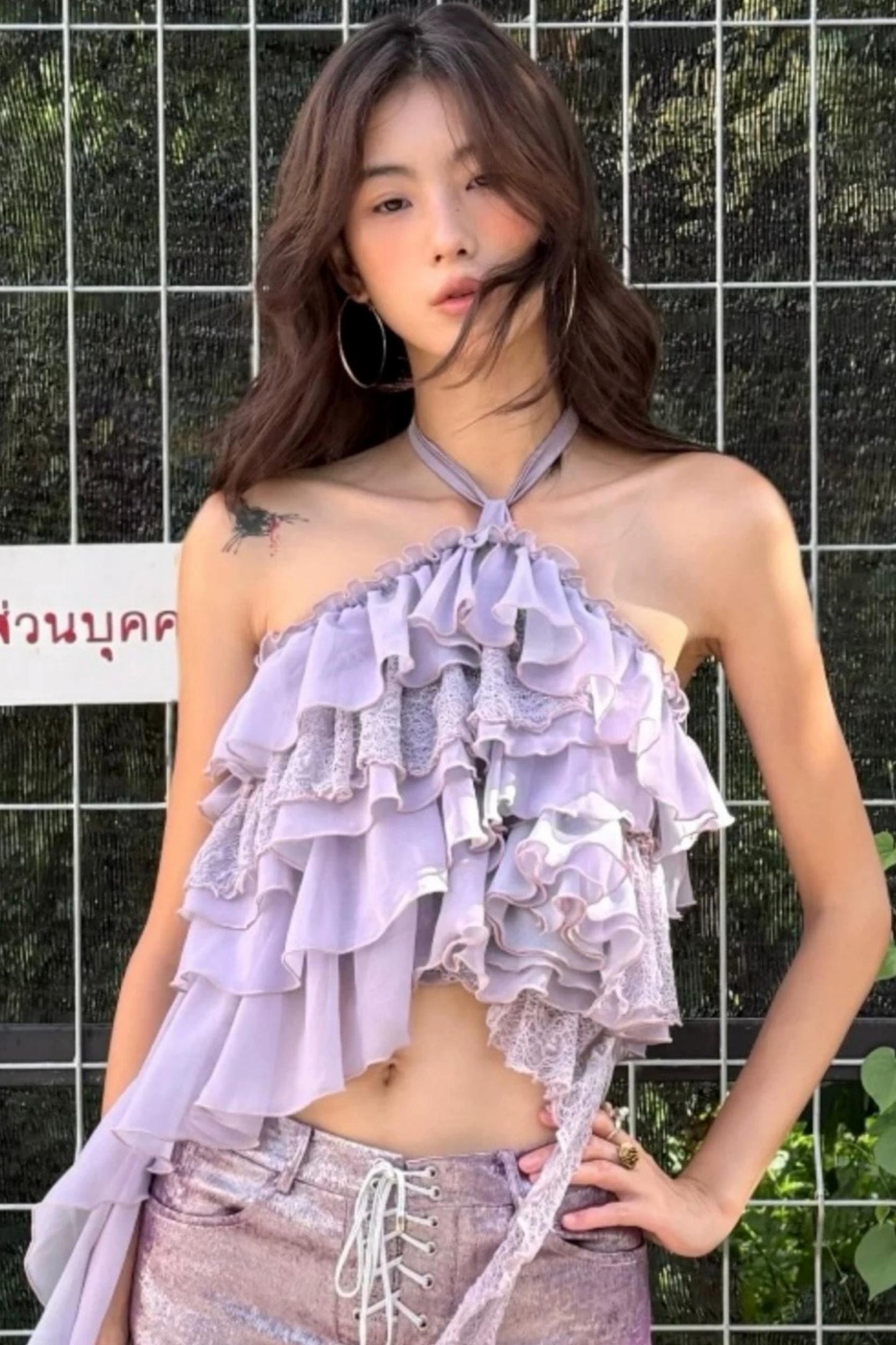 Chiffon Lace Top Shorts Set-Up