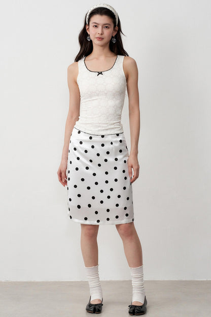High-Support Satin Polka Dot Midi Skirt