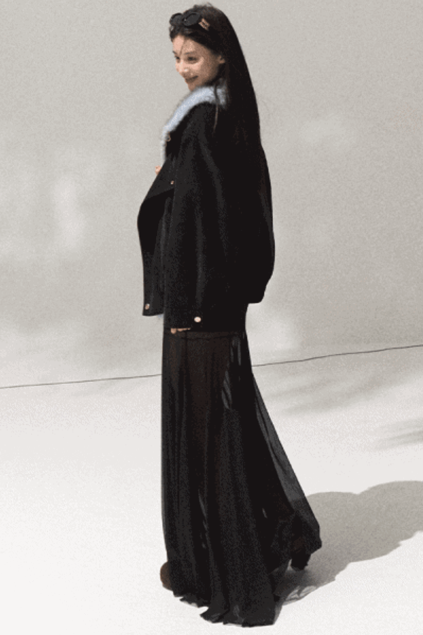 High-Waisted Knit Mesh Skirt