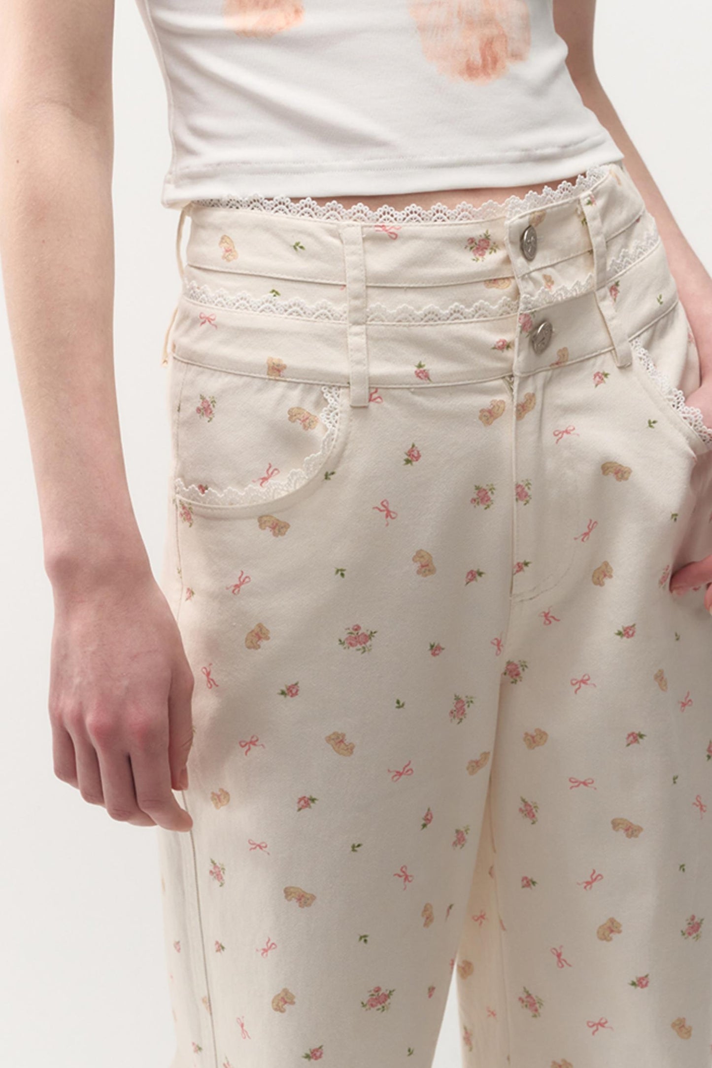 Spring Loose Bear Print Pants