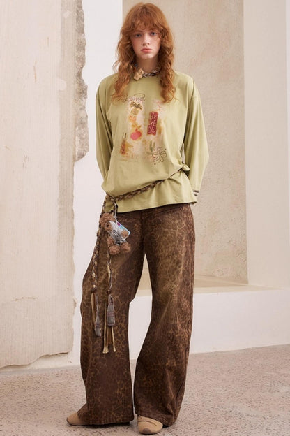 Leopard Print Straight Loose Pants