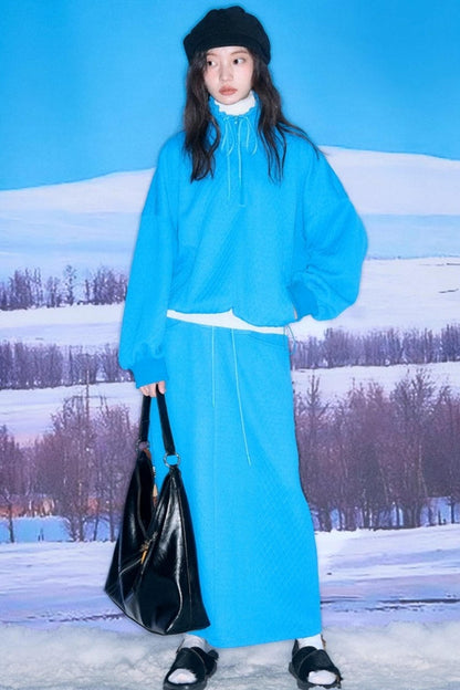 Moroccan Quilted Texture Sweatshirt Skirt Set-Up