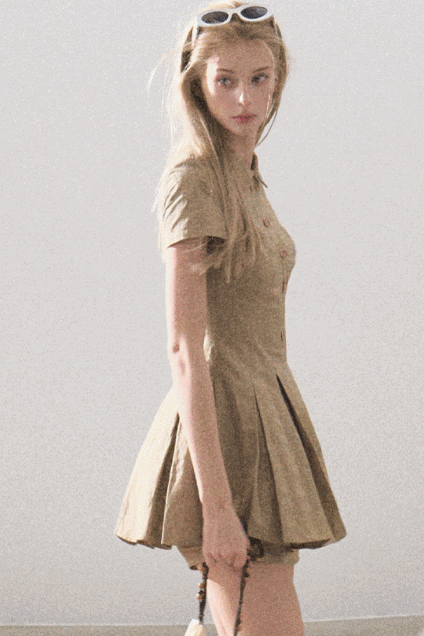 Pleated Textured Shirt Dress