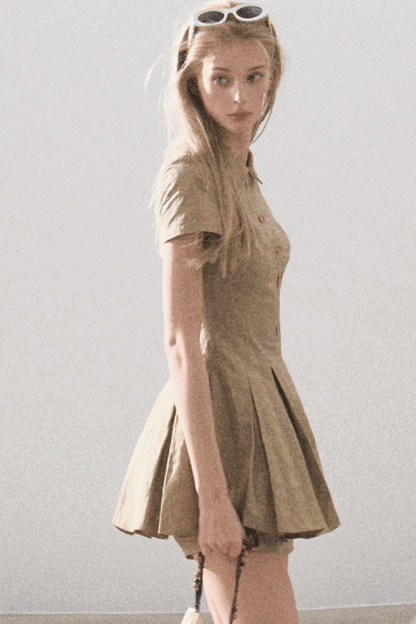 Pleated Textured Shirt Dress