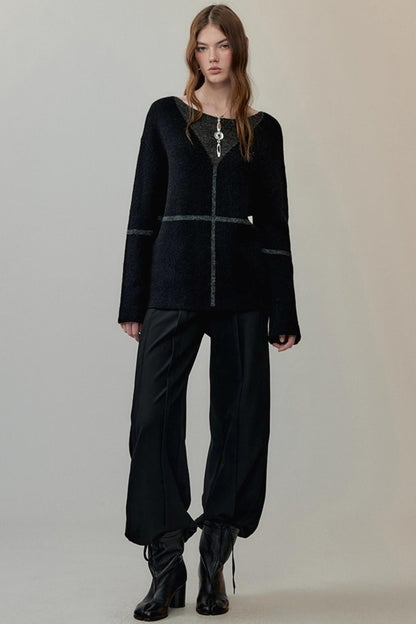 Translucent Knit V-Neck Top