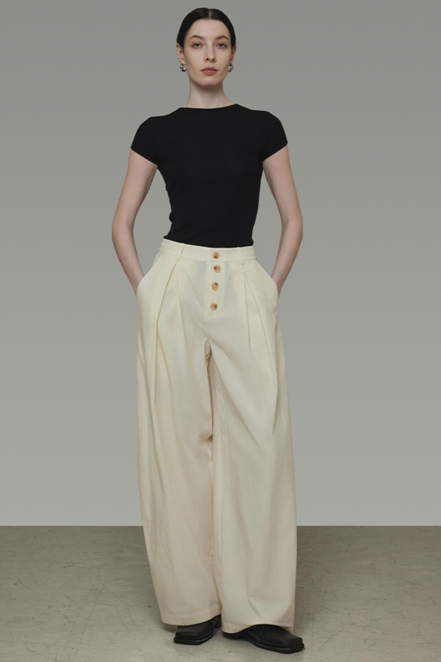 Beige Wide-Leg Trousers