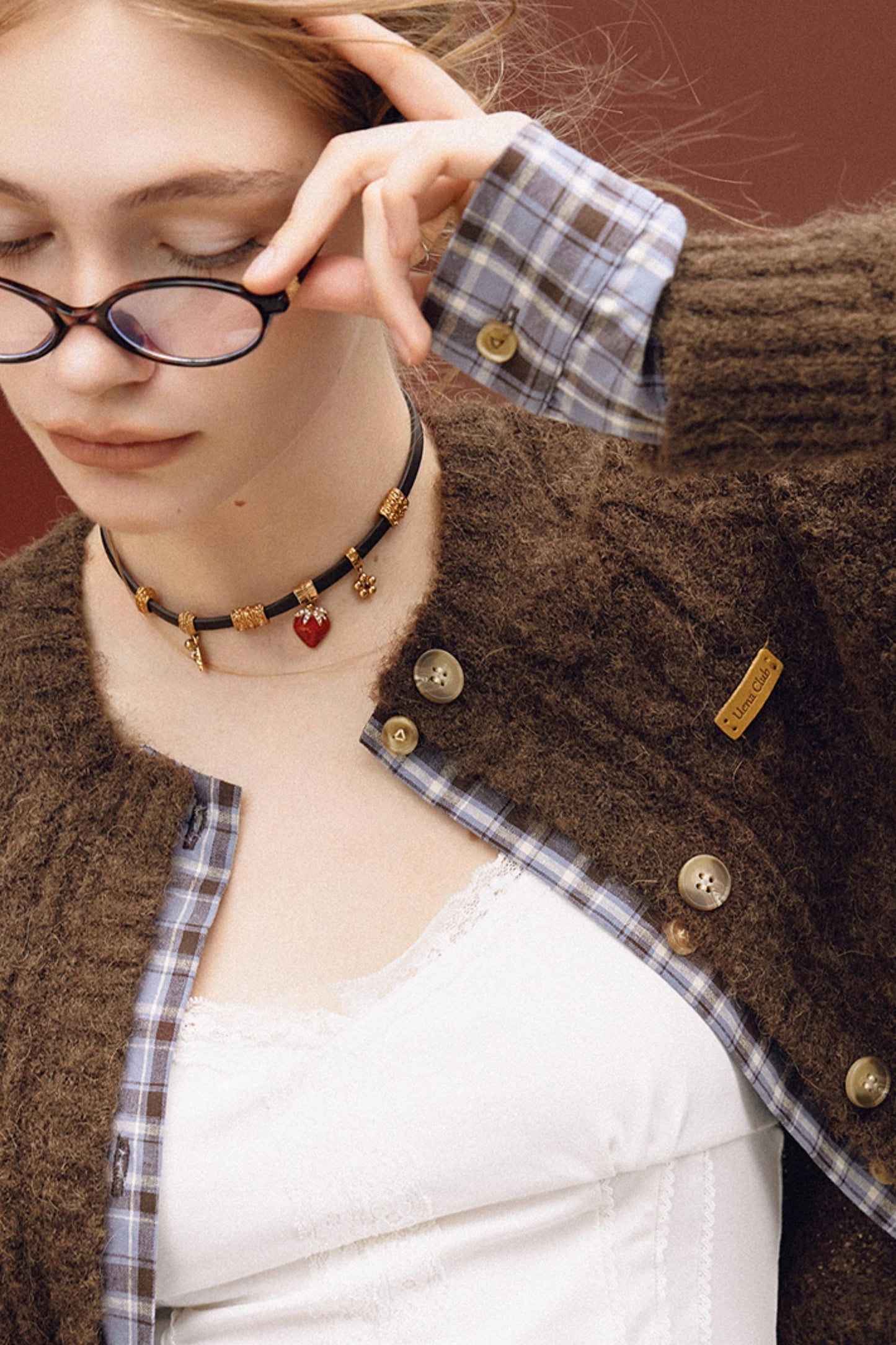 Plaid Wool Knit Cardigan