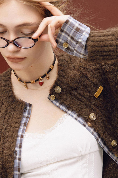 Plaid Wool Knit Cardigan